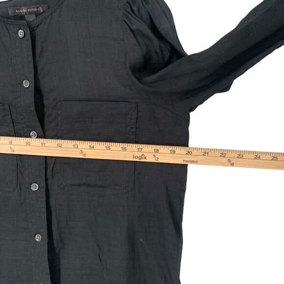 Banana Republic Black Blouse Semi Sheer Minimalist Classic Small Button Front - Picture 3 of 7